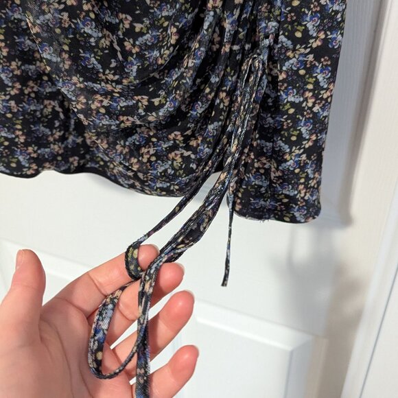 Free People Floral Mesh Material Mini Dress Puff Sleeve Low Back V Neck - Picture 2 of 7